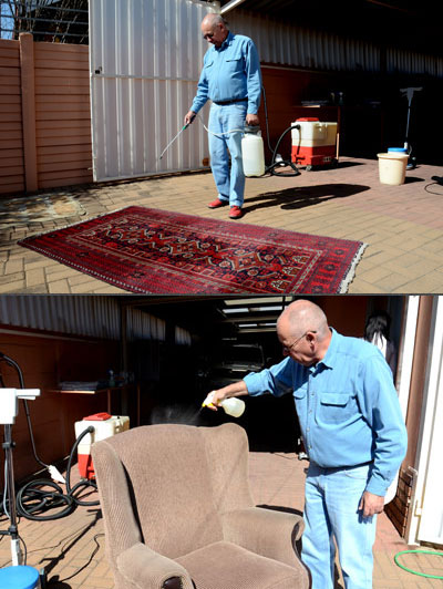 Photo of chemical sprayed on carpets and upholstery
